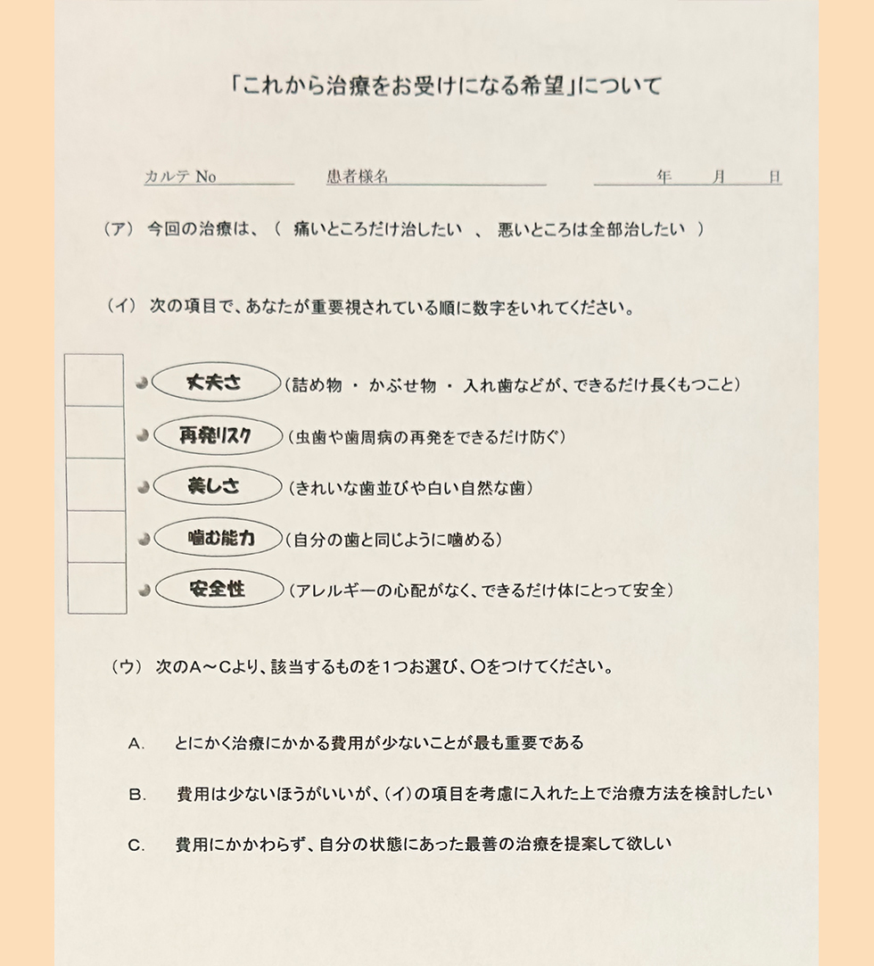 治療に関する希望用紙